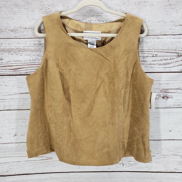 Jessica Howard New Tan Brown Faux Leather Suede 3Pcs. Jacket Pants Size 18 - Picture 2 of 12